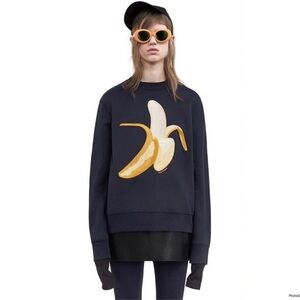 Acne Studios Banana Emoji Embroidered Black Yellow Crewneck Sweatshirt Size S